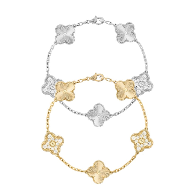 Pulseira Feminina Trevo de Cristal Prata/Dourado