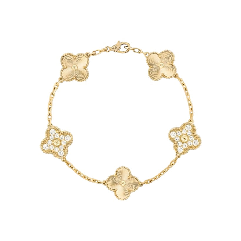Pulseira Feminina Trevo de Cristal Prata/Dourado