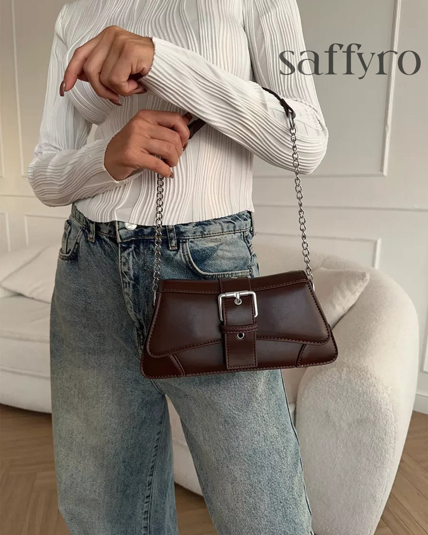Bolsa Feminina Transversal em Couro Marrom Saffy