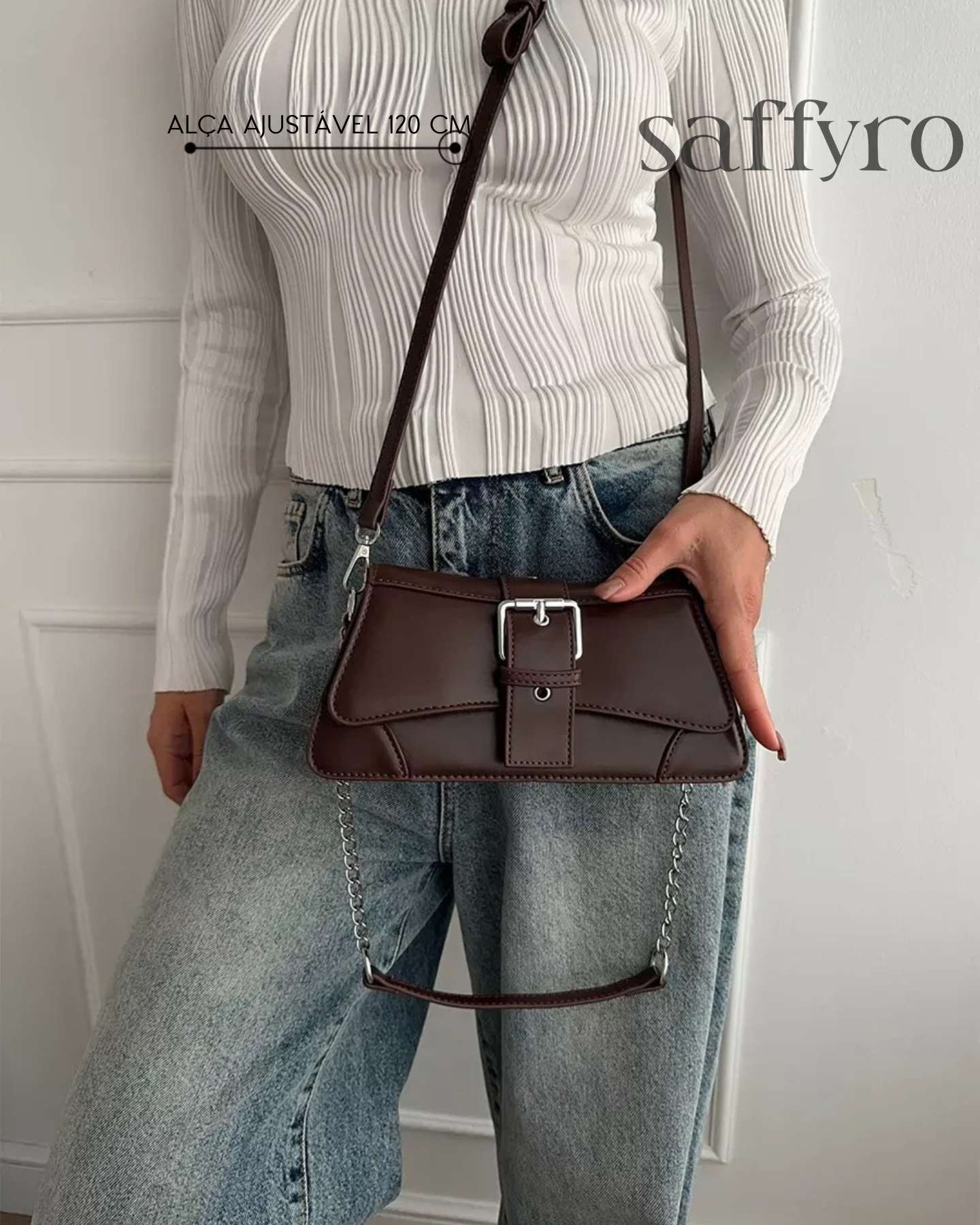 Bolsa Feminina Transversal em Couro Marrom Saffy