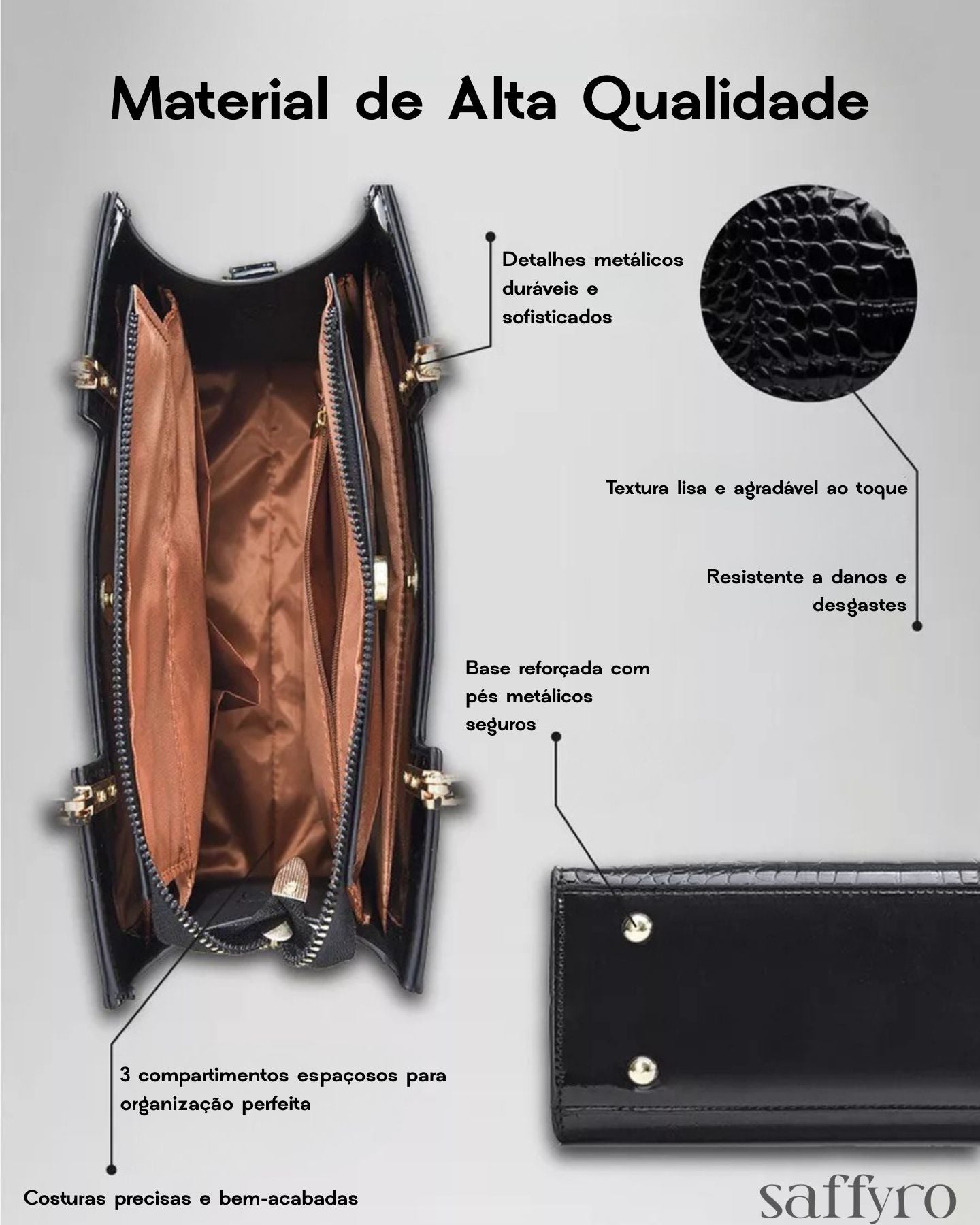 Bolsa Feminina Couro Legitimo Royal Preta