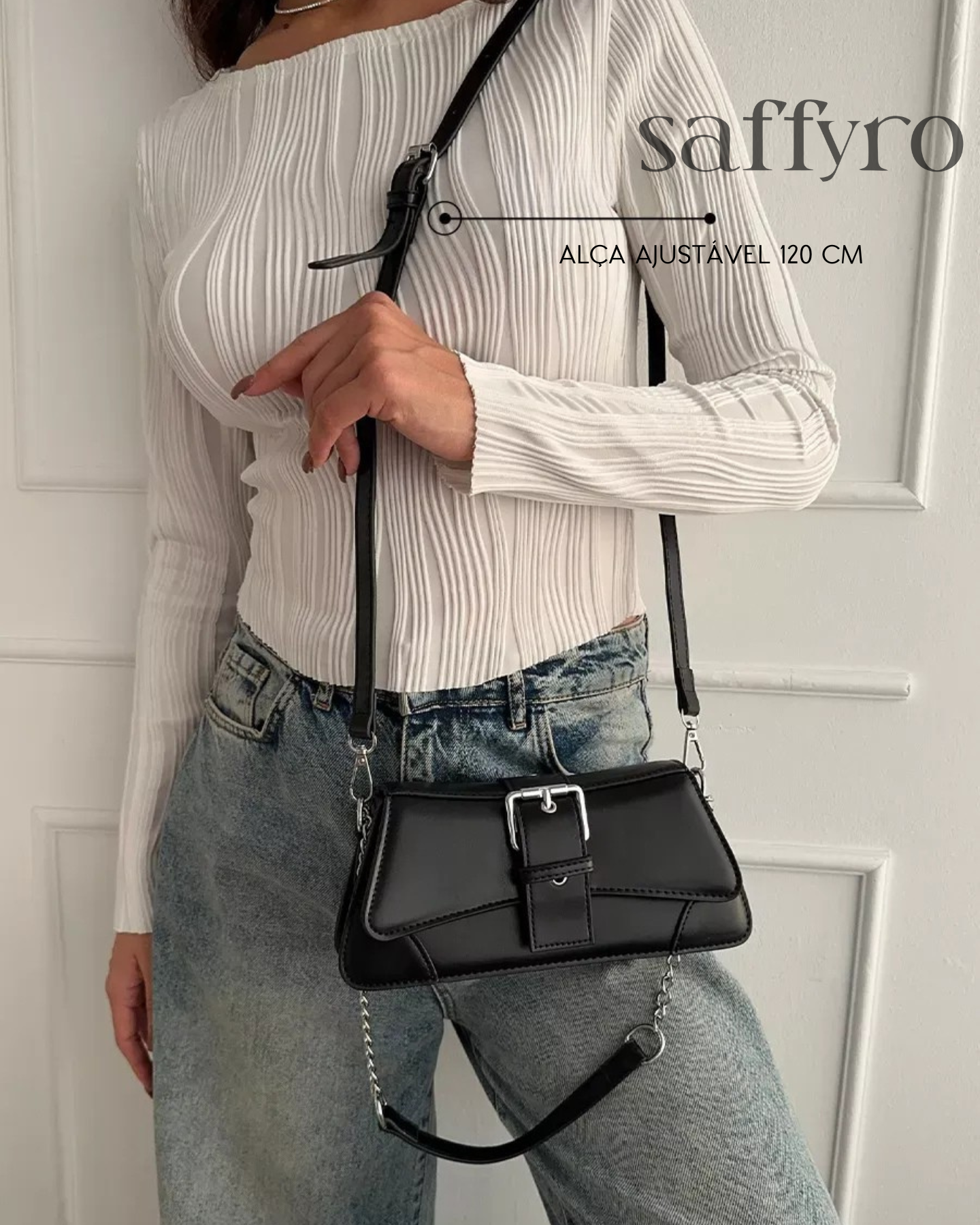 Bolsa Feminina em Couro Preta Saffyra