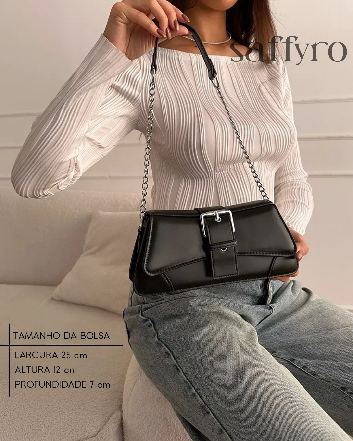 Bolsa Feminina em Couro Preta Saffyra