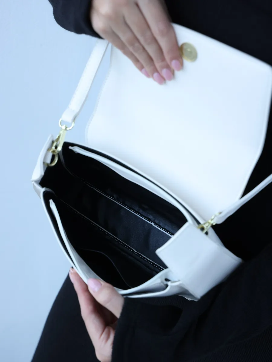 Bolsa Feminina Baguete Couro legitimo Branca Fashion Londres