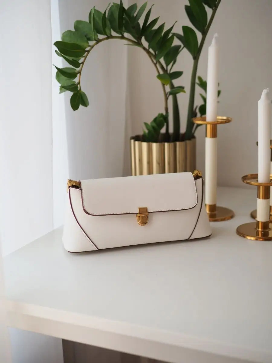 Bolsa Feminina Baguete Couro legitimo Branca Fashion Londres