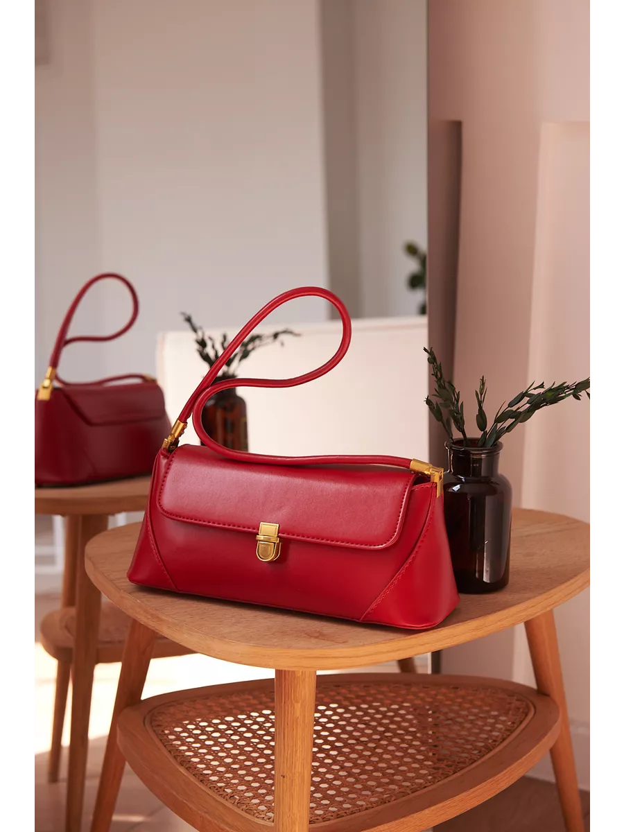 Bolsa Feminina Baguete Couro legitimo Vermelha Fashion Londres
