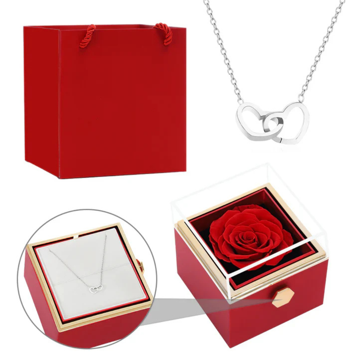 Colar Personalizável Eu te Amo Com Rosa Eterna