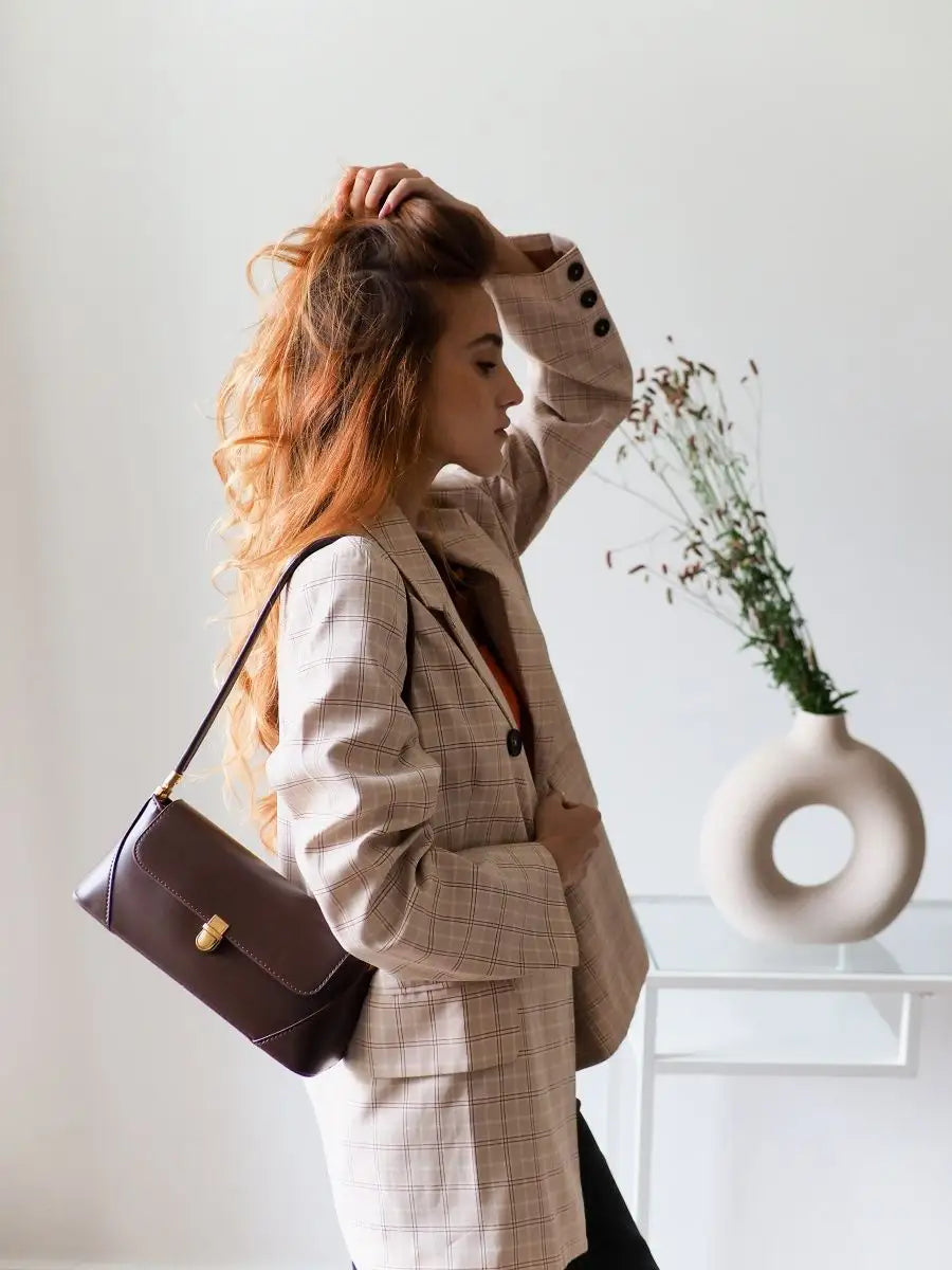 Bolsa Feminina Baguete Couro legitimo Marron Fashion Londres