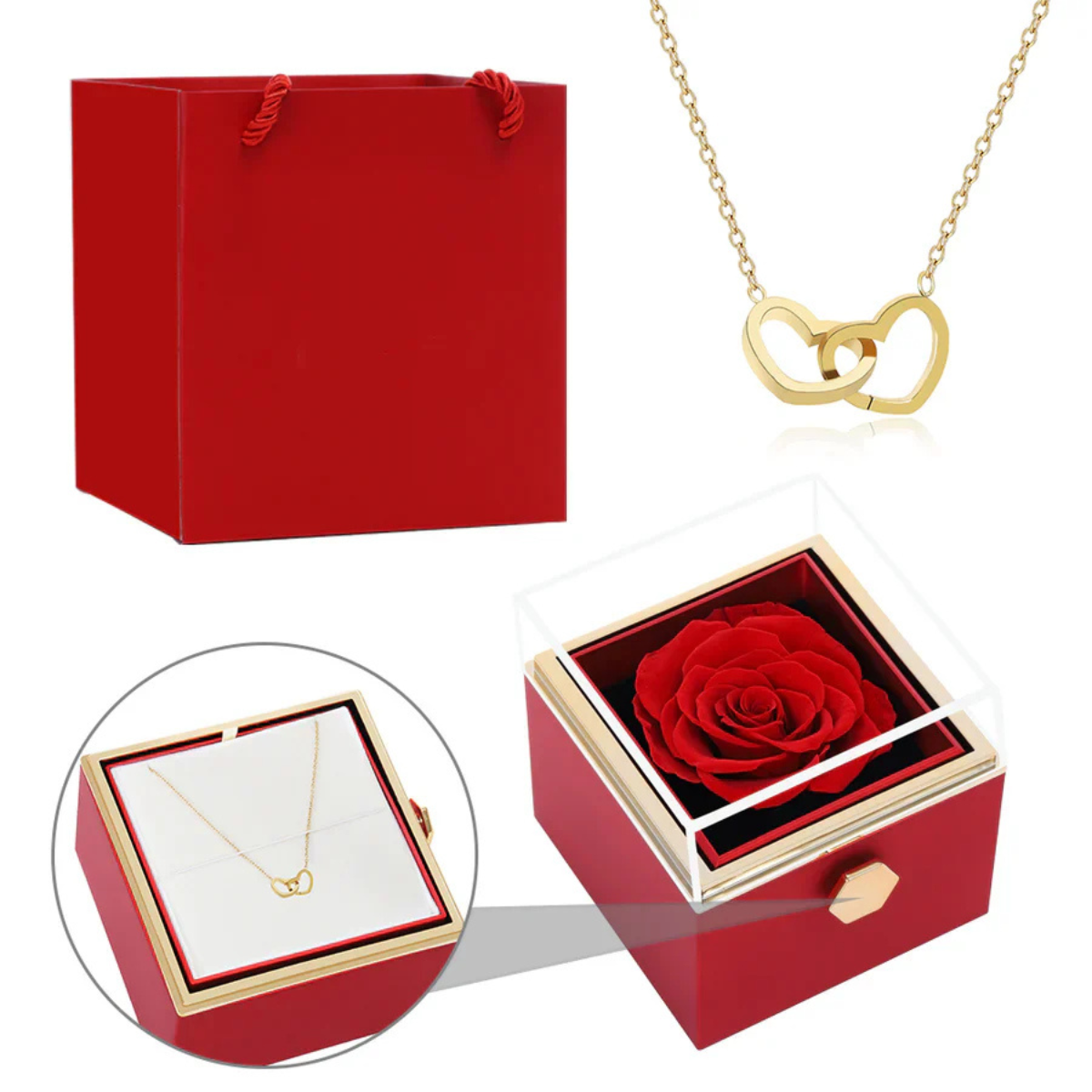 Colar Personalizável Eu te Amo Com Rosa Eterna