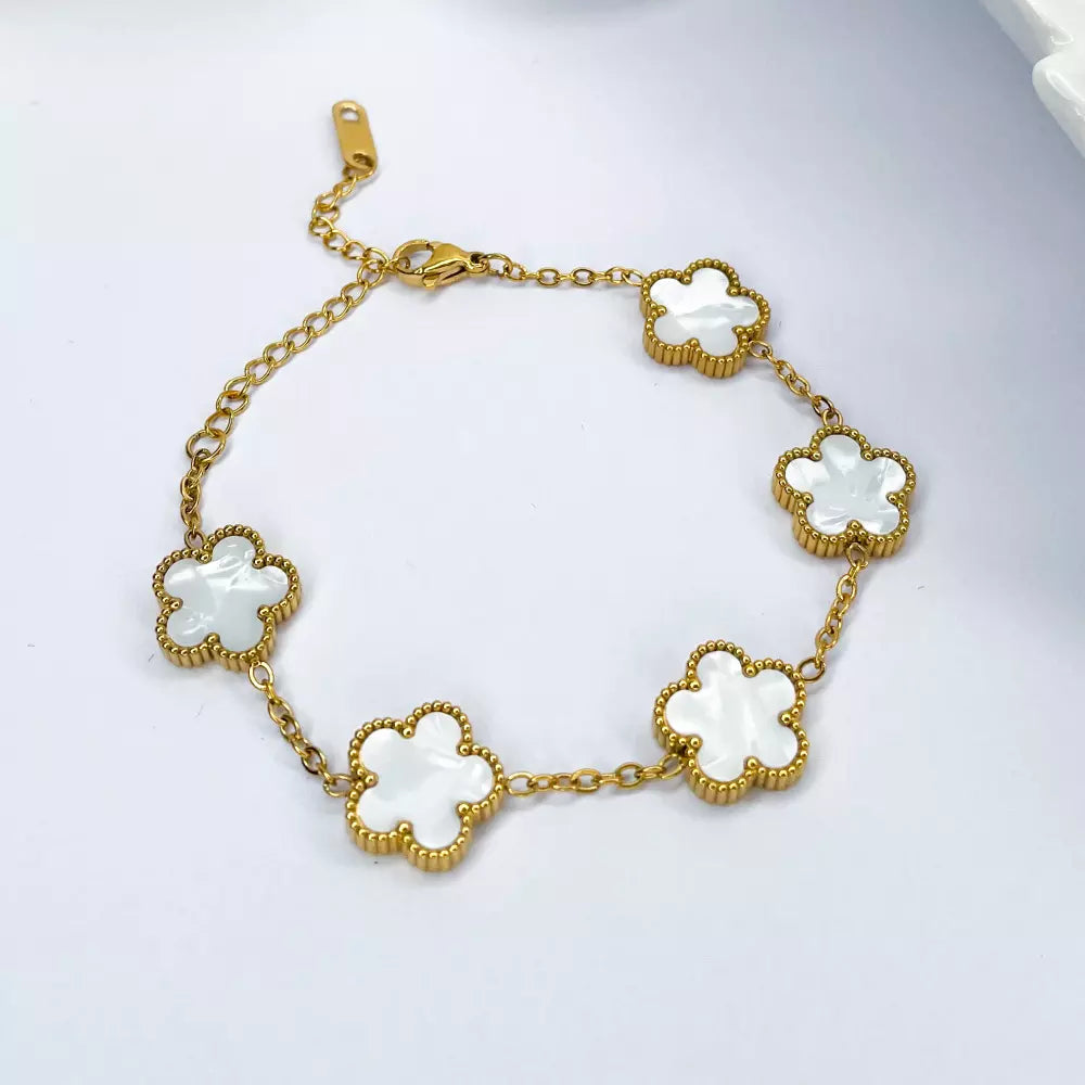 Pulseira Feminina Trevo Mini Dourada