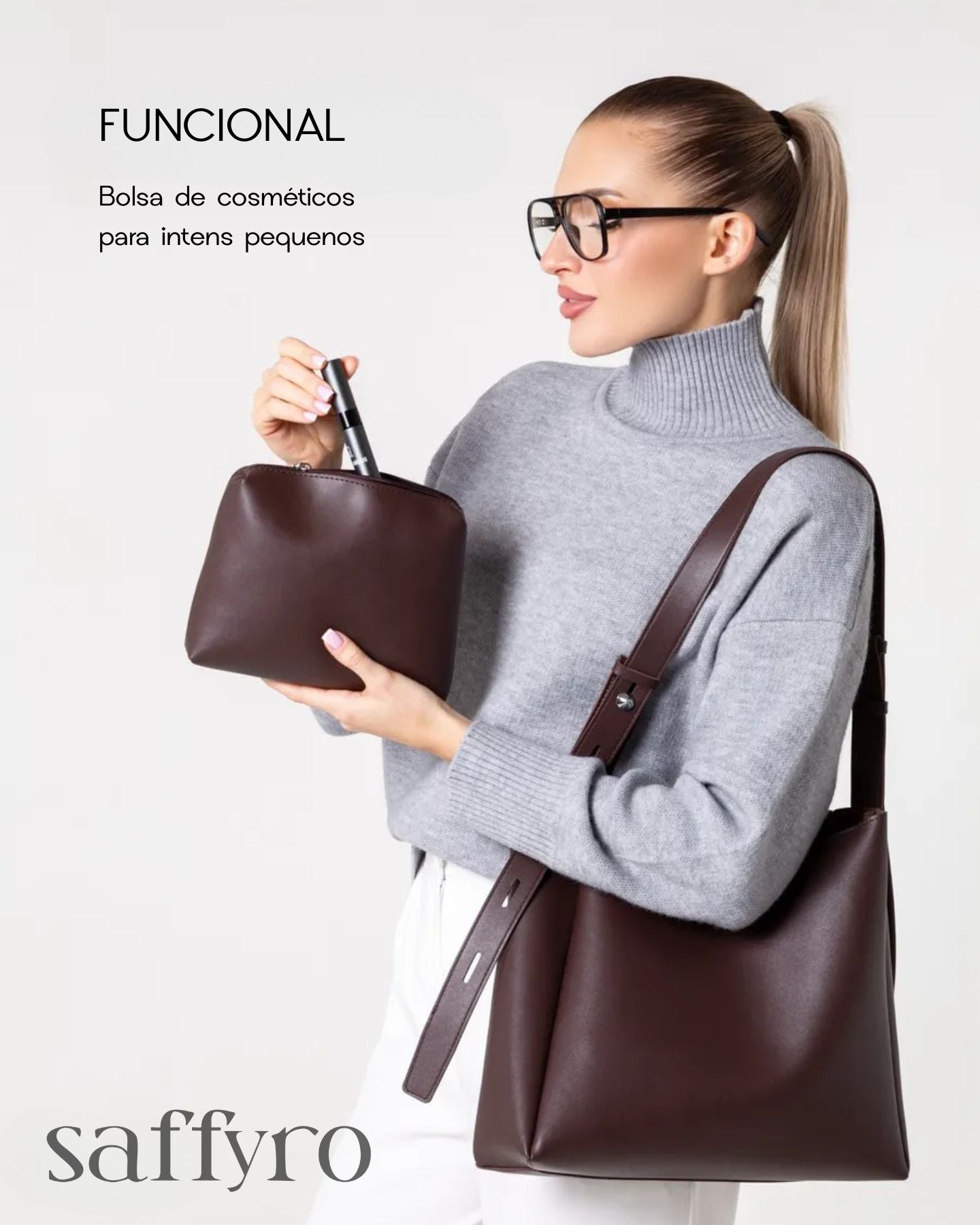 Bolsa Feminina de Couro Luiza Espaçosa com Bolsinha
