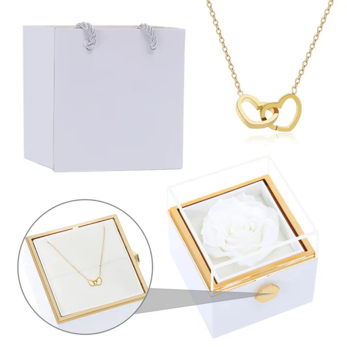 Colar Personalizável Eu te Amo Com Rosa Eterna