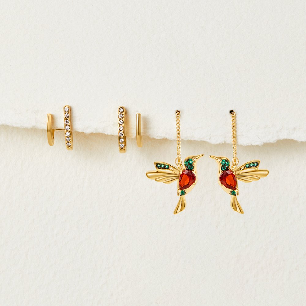 Brincos Feminino Dourado Claw Cristal