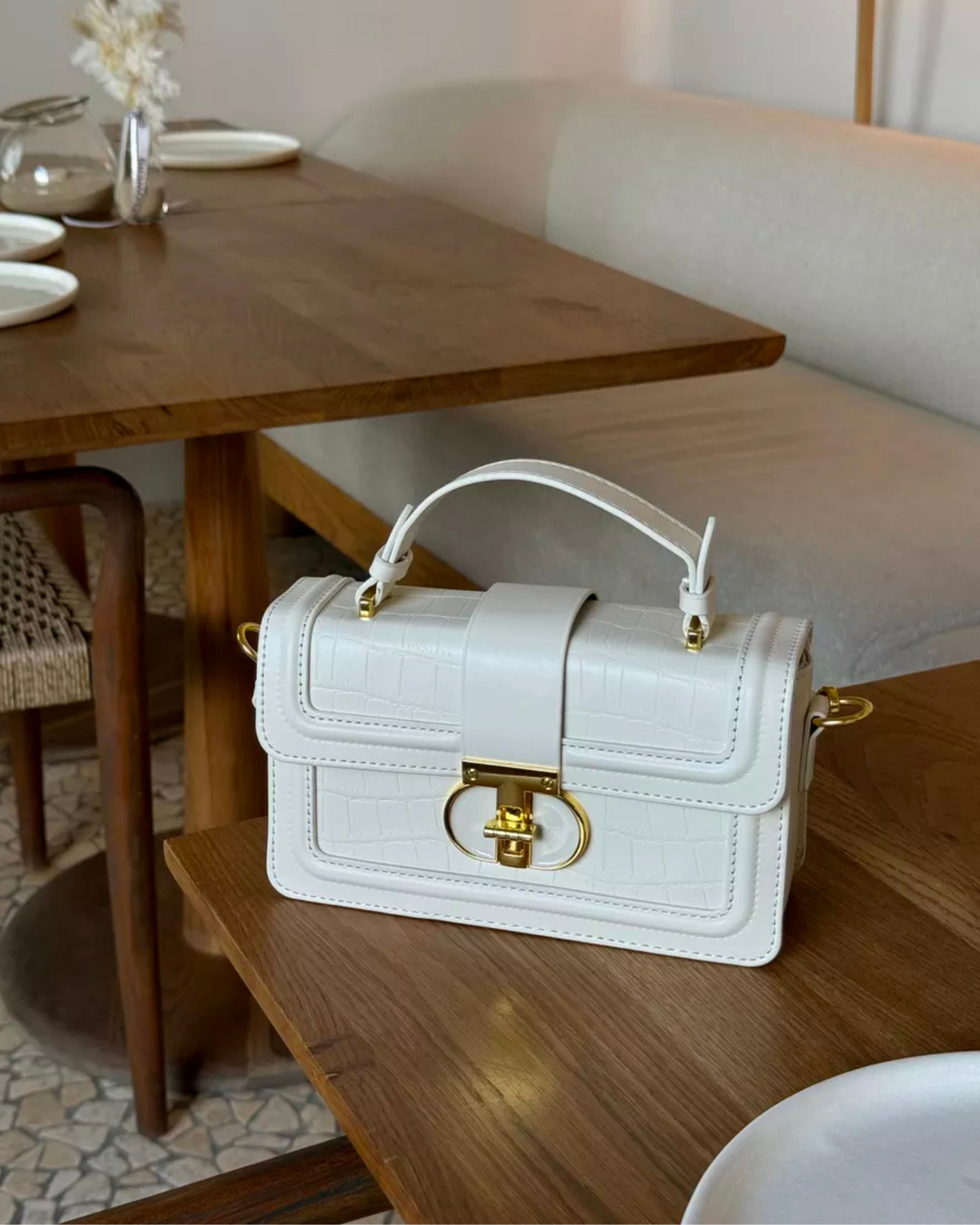 Bolsa Feminina Branca De Couro Legítimo Beneva