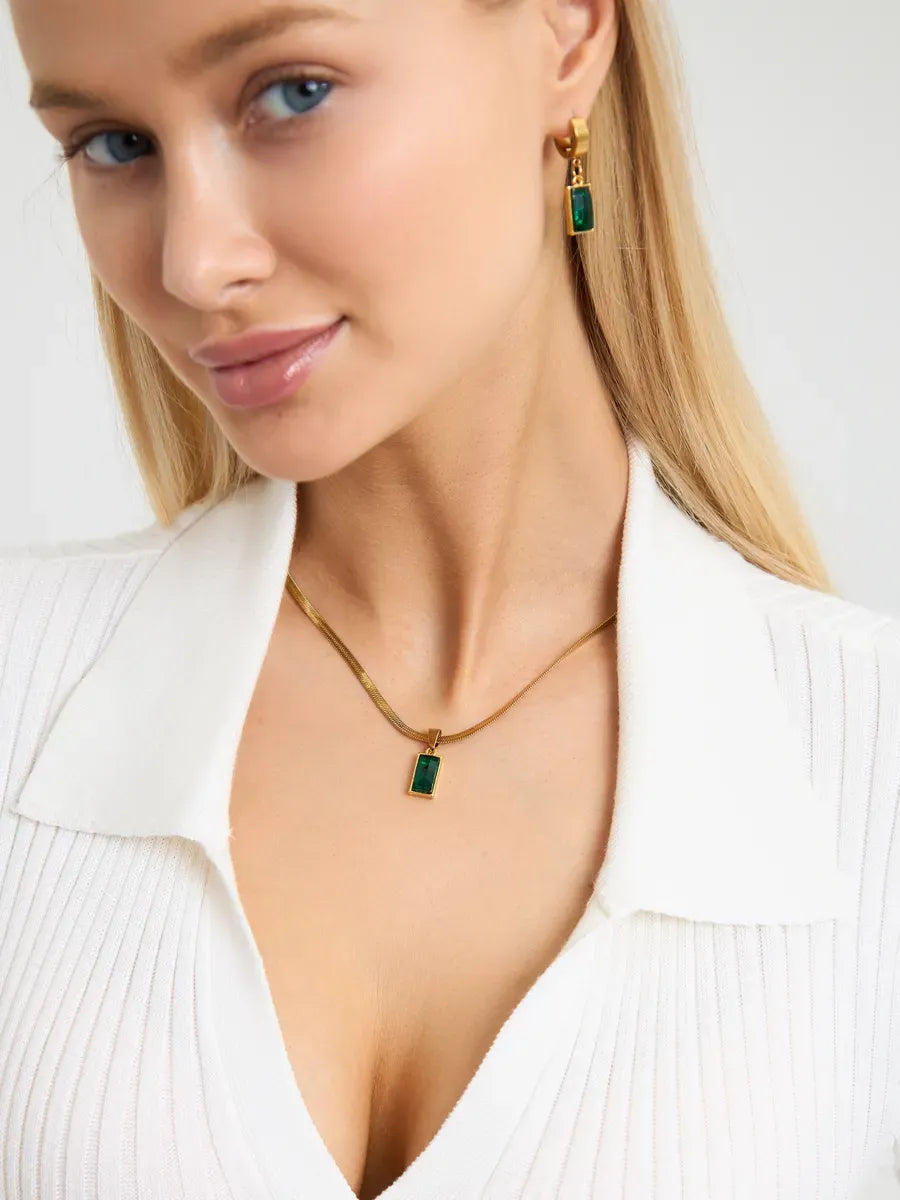 Conjunto Feminino Premium Colar e Brincos com Esmeralda