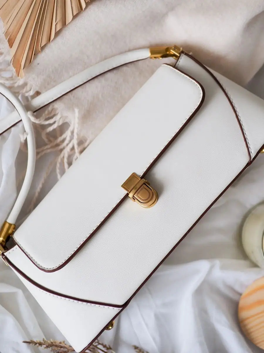 Bolsa Feminina Baguete Couro legitimo Branca Fashion Londres