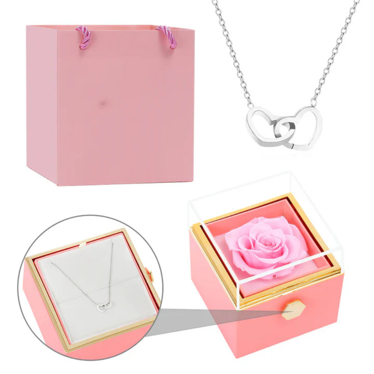 Colar Personalizável Eu te Amo Com Rosa Eterna