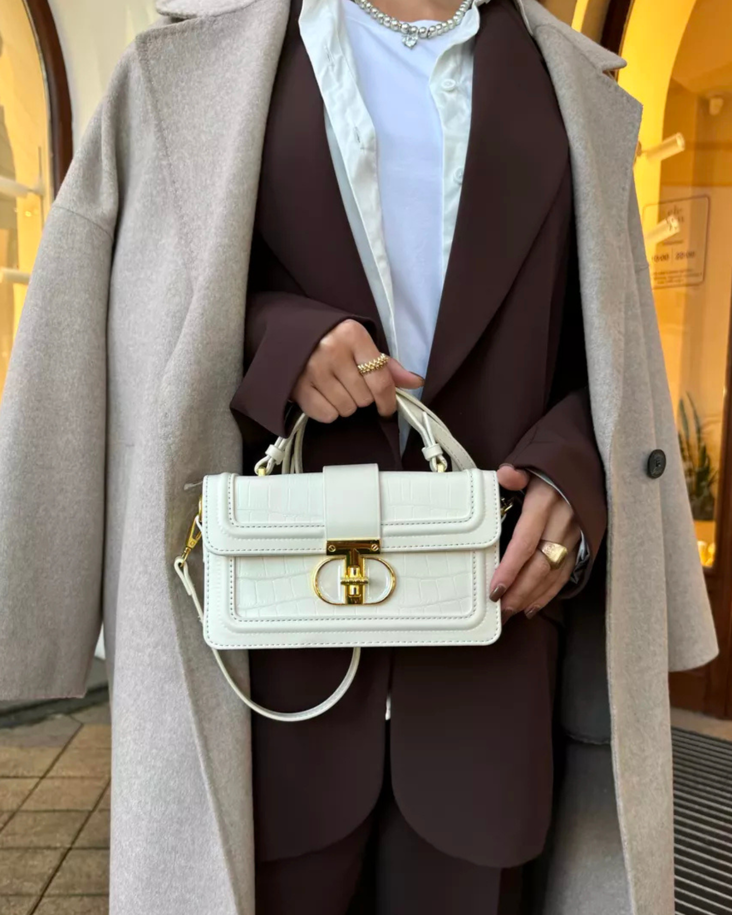 Bolsa Feminina Branca De Couro Legítimo Beneva