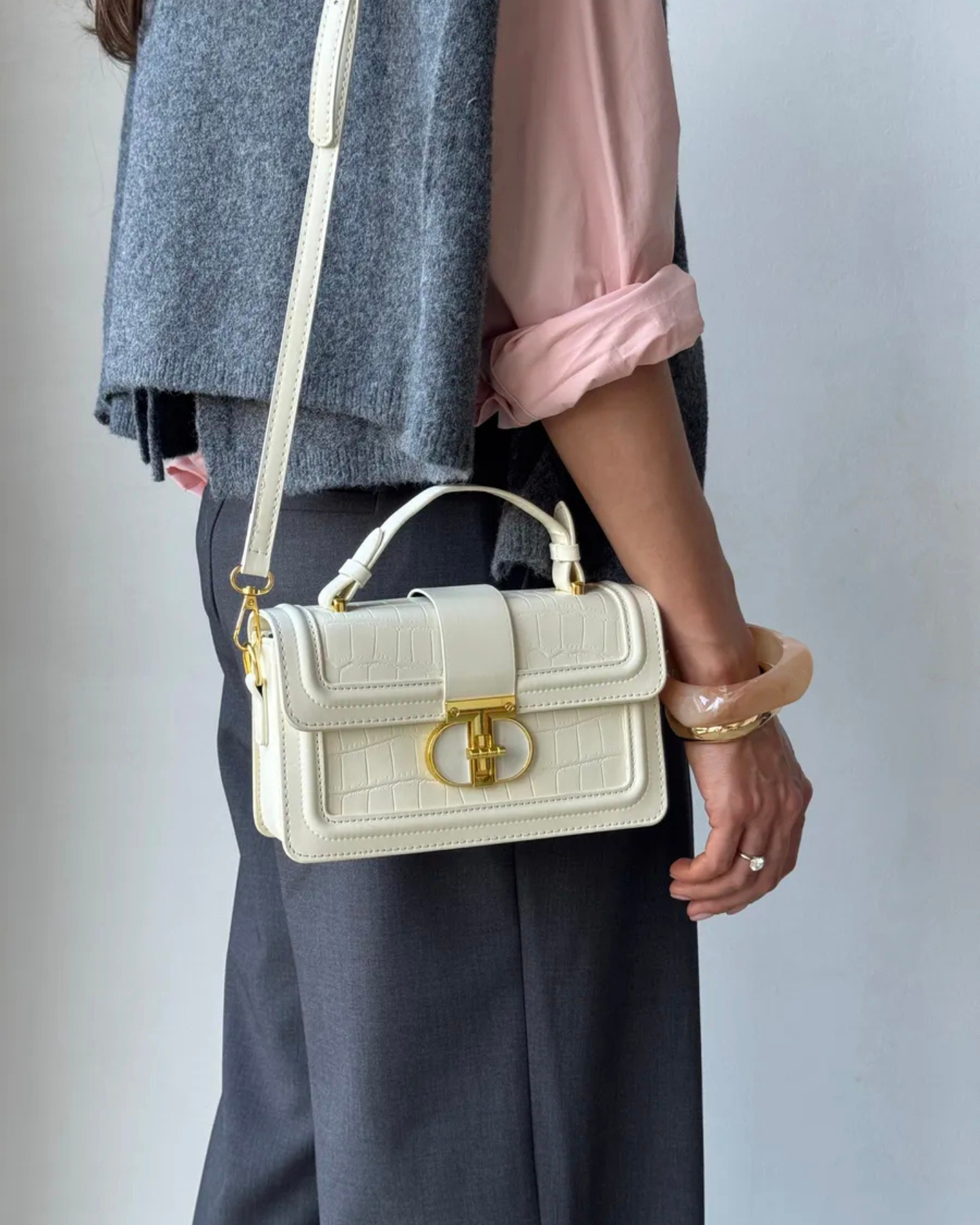 Bolsa Feminina Branca De Couro Legítimo Beneva