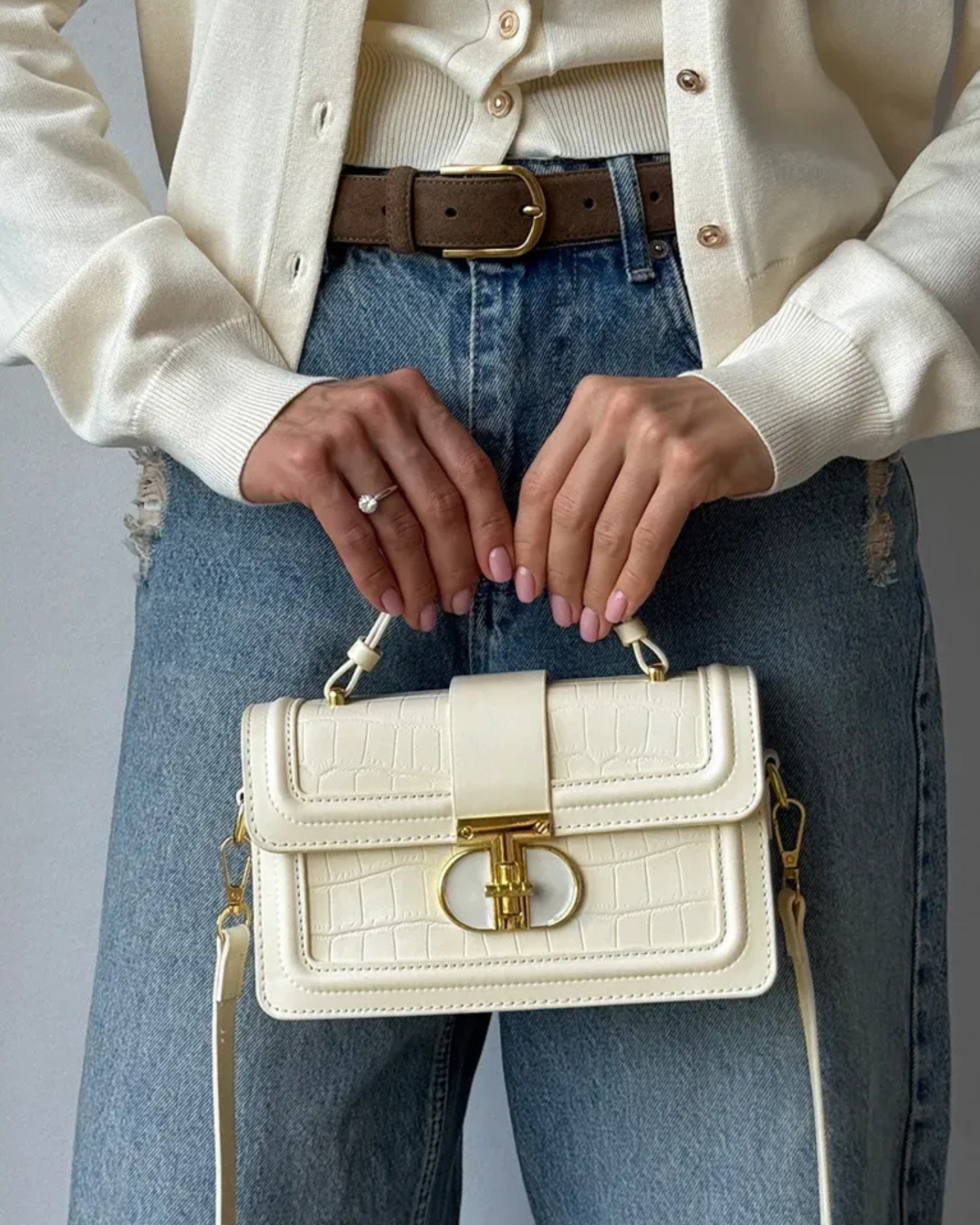 Bolsa Feminina Branca De Couro Legítimo Beneva