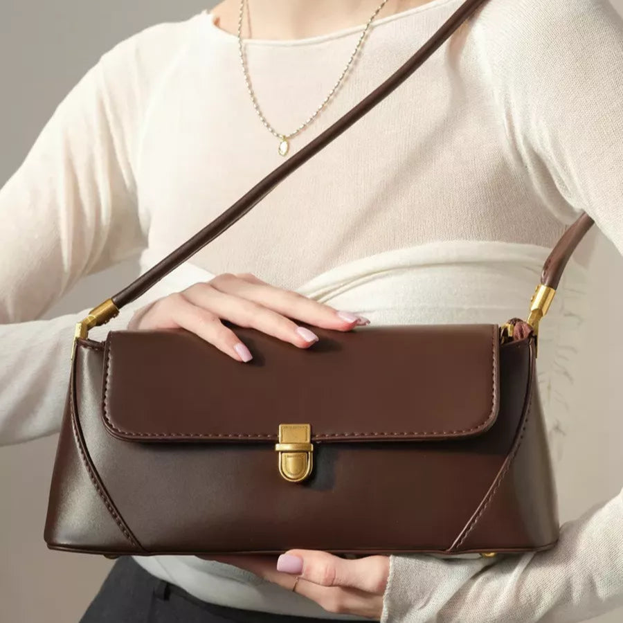 Bolsa Feminina Baguete Couro legitimo Marron Fashion Londres