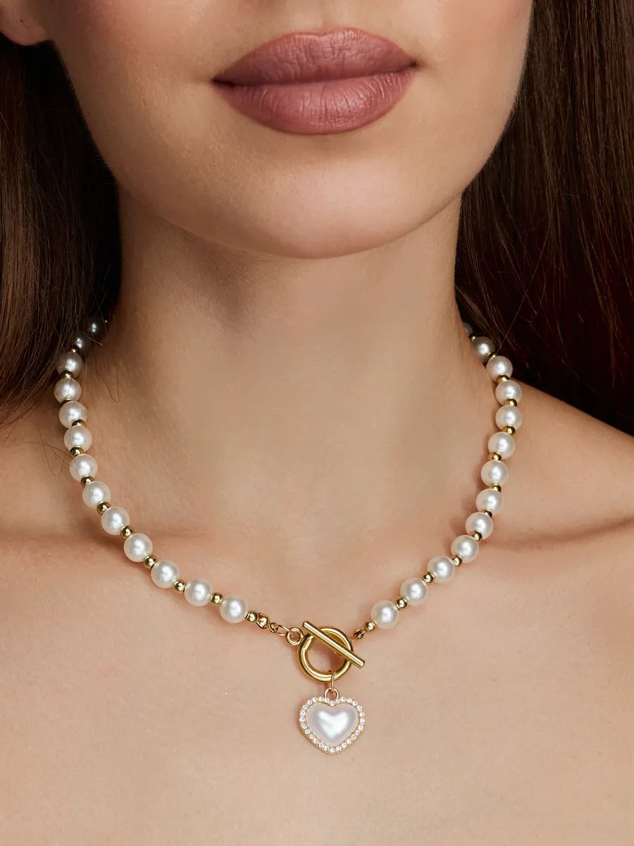 Conjunto Pérolas Luxury Heart Banhado Ouro 18K + Pulseira Grátis