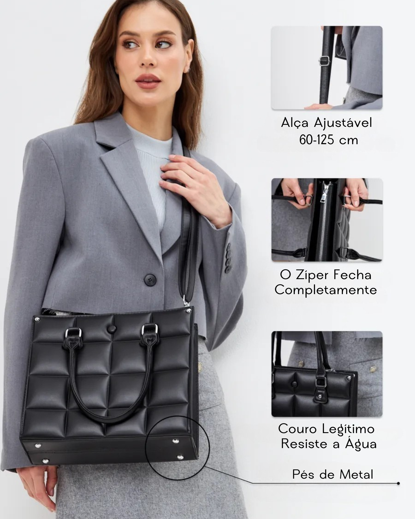 Bolsa Feminina De Couro Legítimo Preta Class