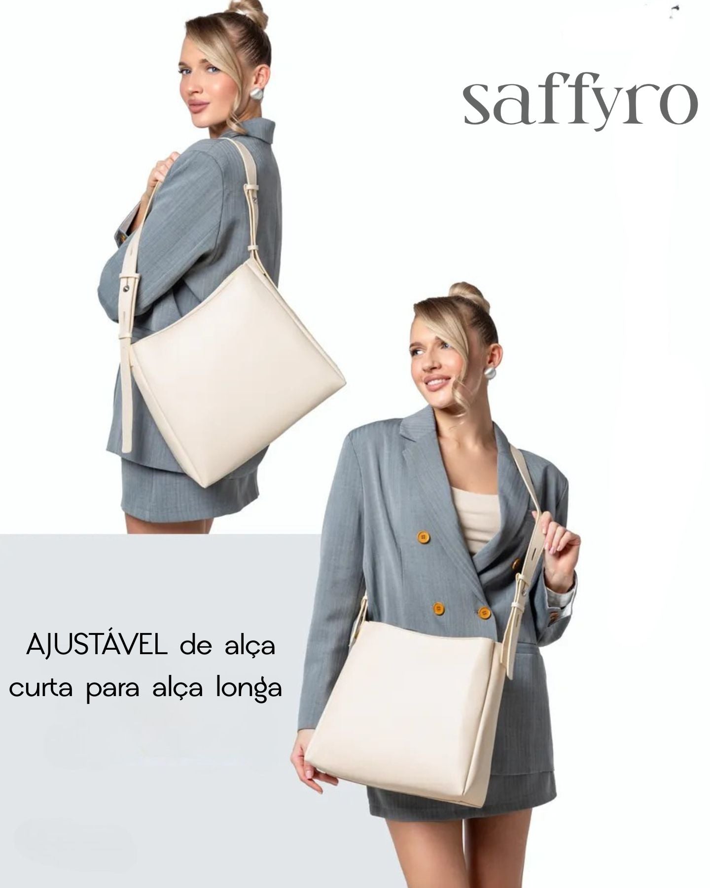 Bolsa Feminina Branca de Couro Luiza Espaçosa com Bolsinha