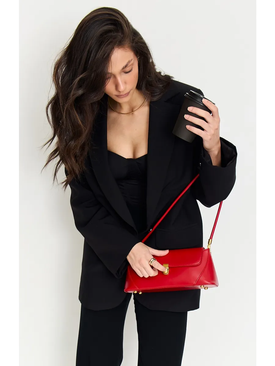 Bolsa Feminina Baguete Couro legitimo Vermelha Fashion Londres