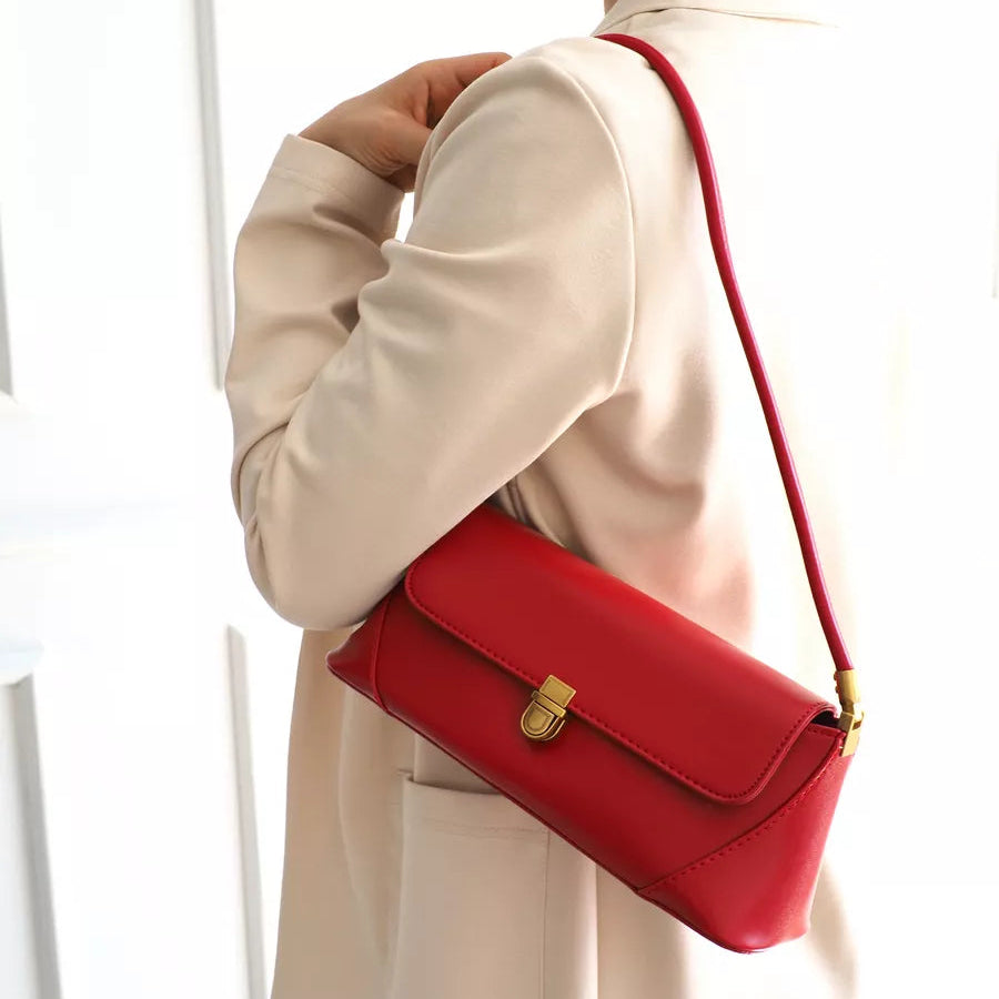 Bolsa Feminina Baguete Couro legitimo Vermelha Fashion Londres