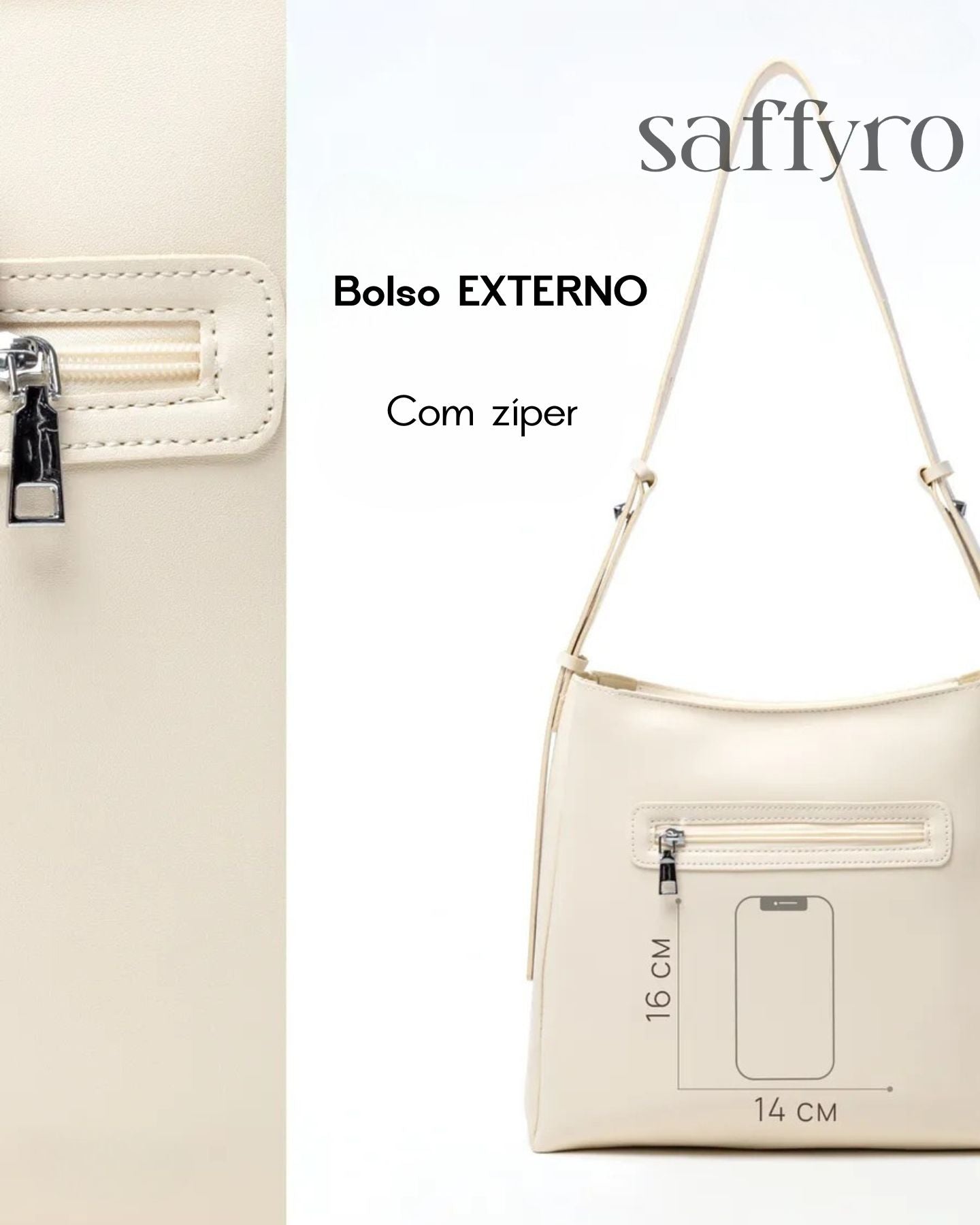 Bolsa Feminina Branca de Couro Luiza Espaçosa com Bolsinha