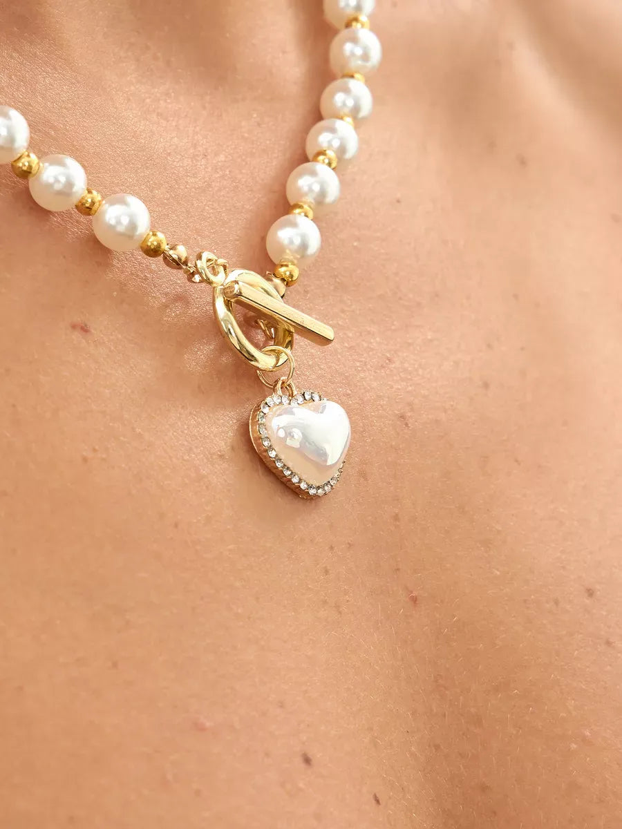 Conjunto Pérolas Luxury Heart Banhado Ouro 18K + Pulseira Grátis