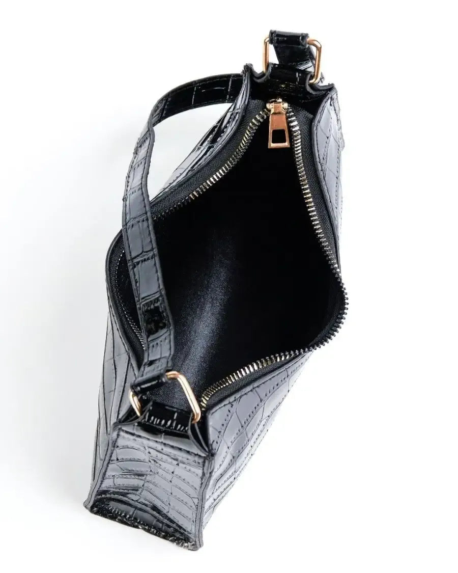 Bolsa Feminina Preta em Couro Legítimo de Ombro