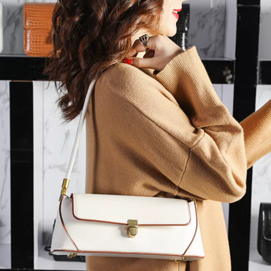 Bolsa Feminina Baguete Couro legitimo Branca Fashion Londres