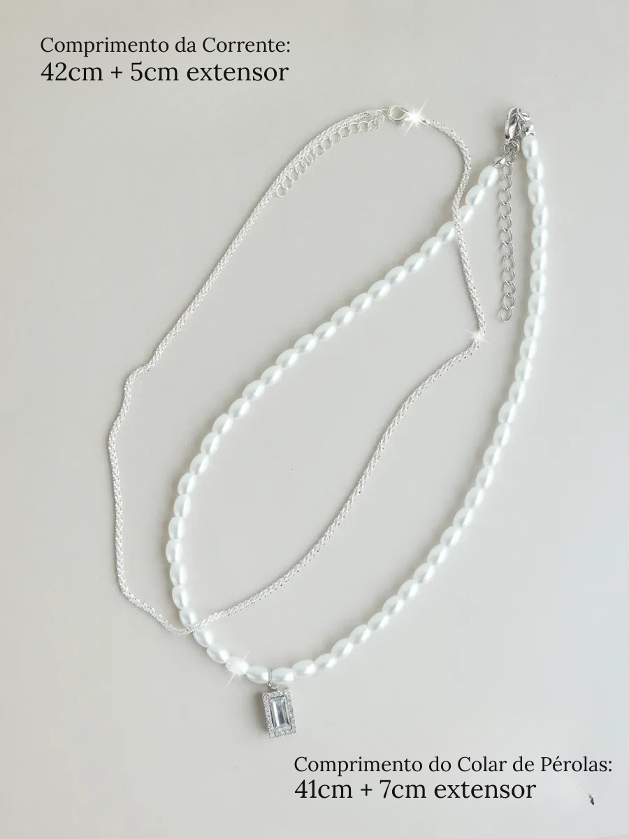 Colar de Pérolas com Pingente de Zircônia + Corrente de Prata 925