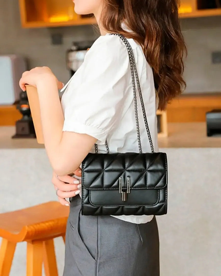 Bolsa Feminina de Ombro Preta Em Couro Clutch
