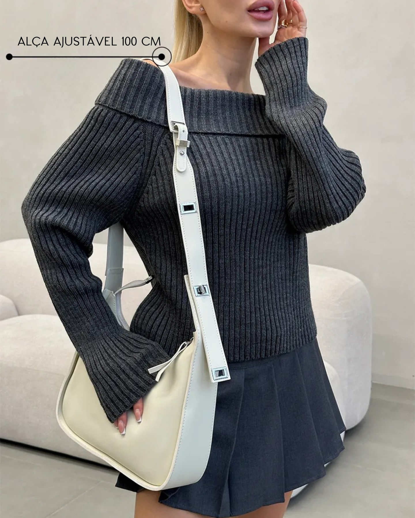 Bolsa Feminina Branca de Ombro em Couro Legítimo