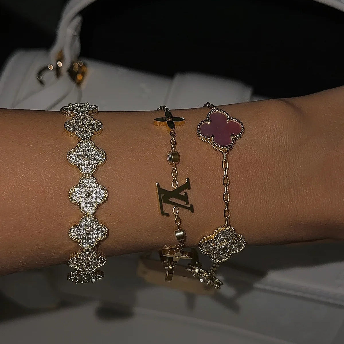 Pulseira Feminina Trevo de Cristal