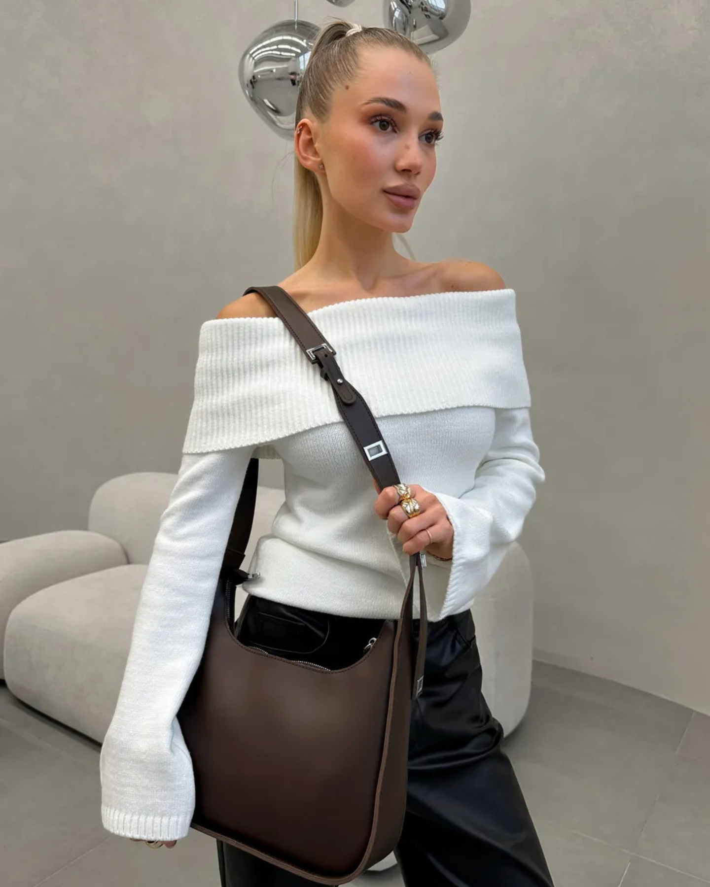 Bolsa Feminina Marrom Vintage de Ombro em Couro Legítimo