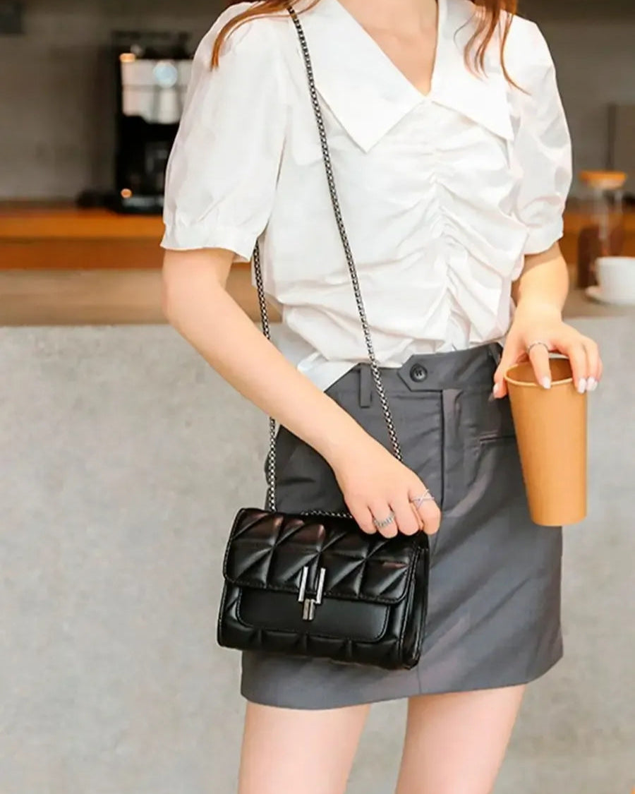 Bolsa Feminina de Ombro Preta Em Couro Clutch
