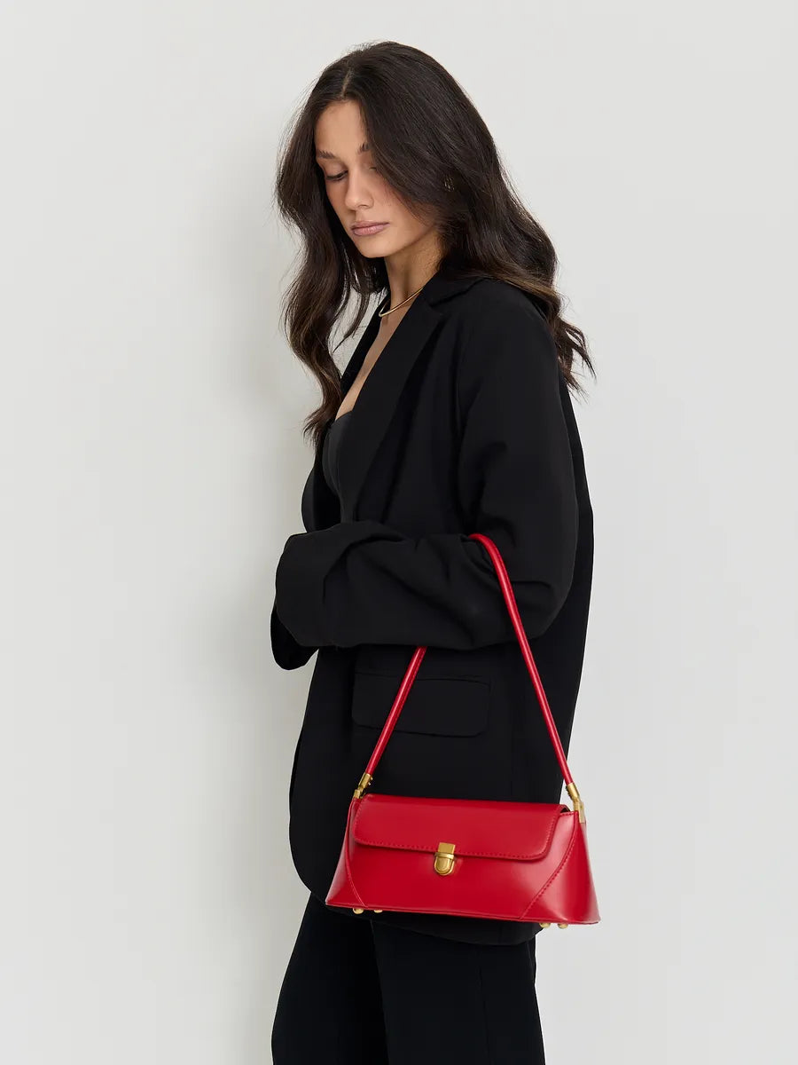 Bolsa Feminina Baguete Couro legitimo Vermelha Fashion Londres