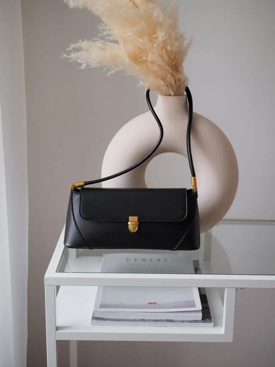 Bolsa Feminina Baguete Couro legitimo Preta Fashion Londres