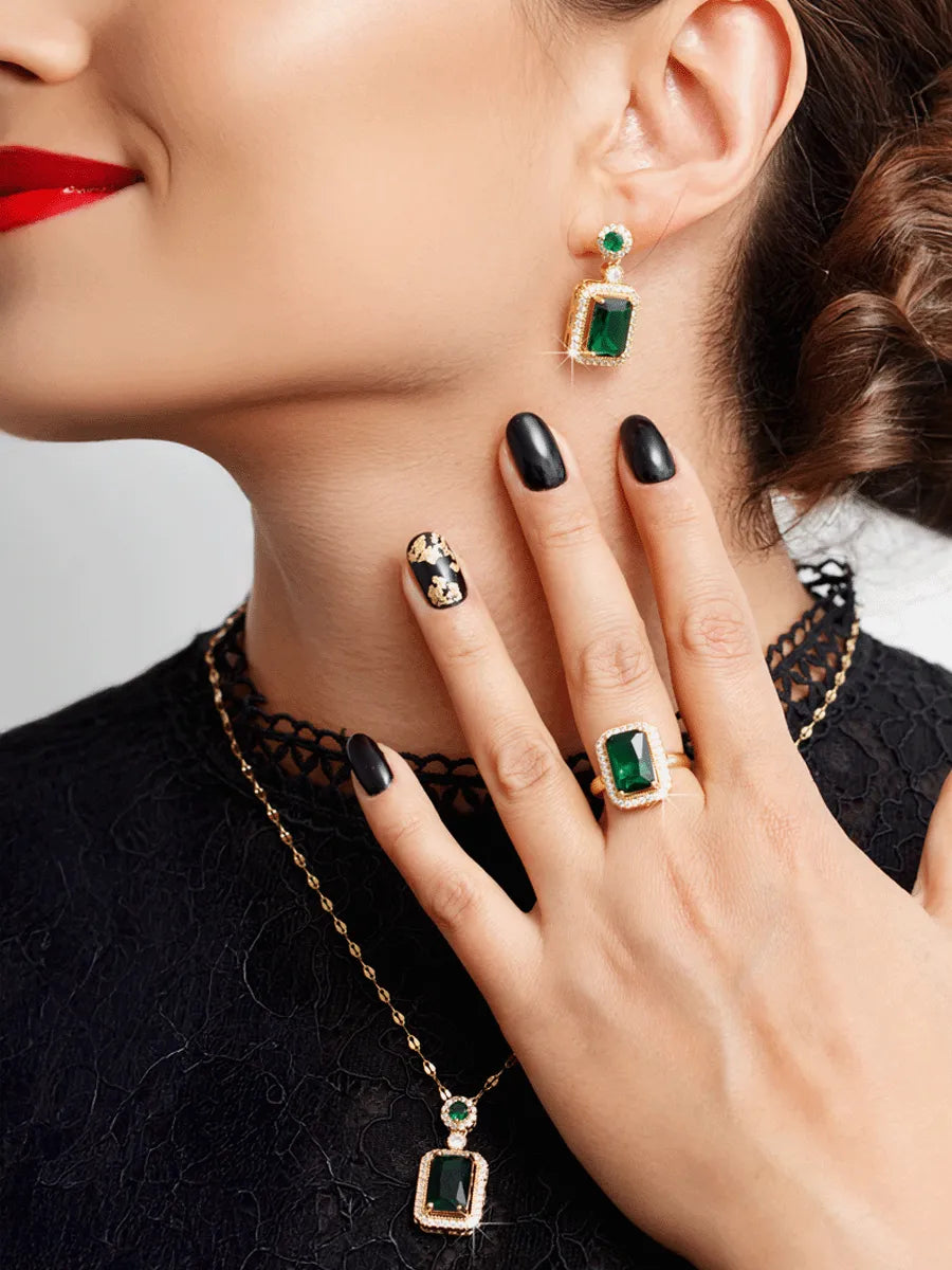 Conjunto Feminino Luxury Green Banhado Ouro 18K