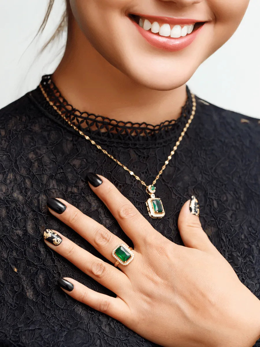 Conjunto Feminino Luxury Green Banhado Ouro 18K