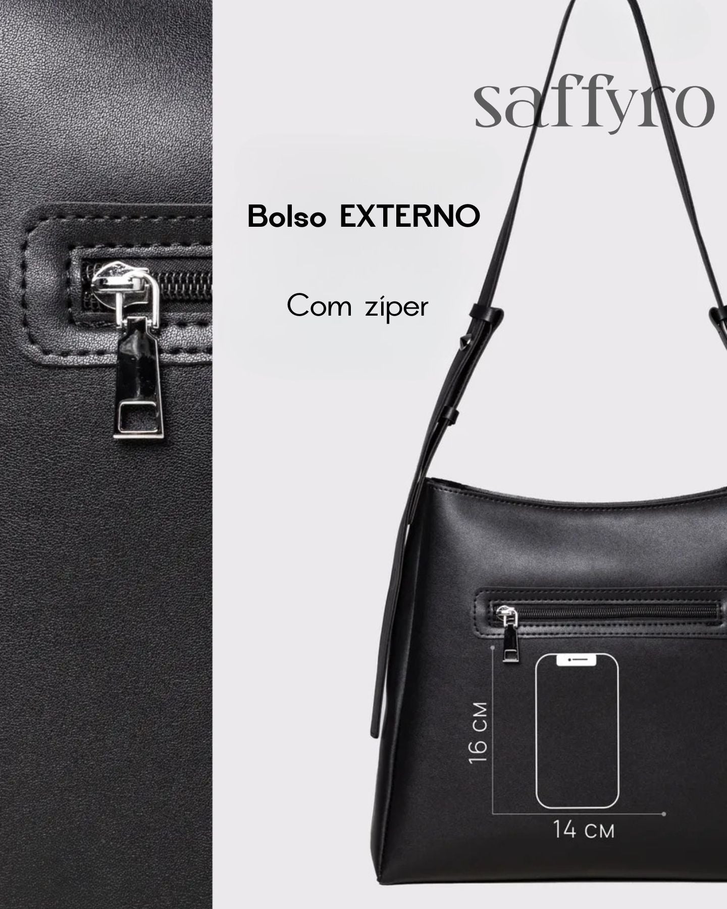 Bolsa Feminina Preta de Couro Luiza Espaçosa com Bolsinha