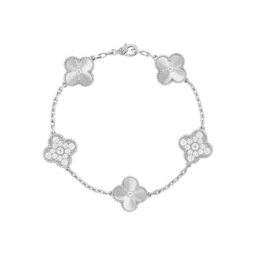 Pulseira Feminina Trevo de Cristal Prata/Dourado