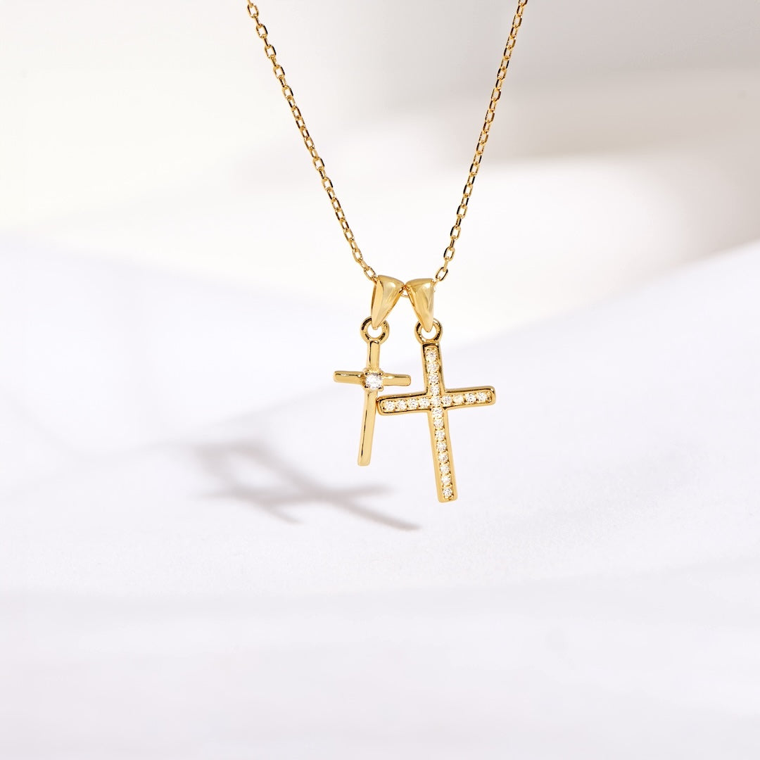 Colar Feminino Cruz Dupla Cravejado