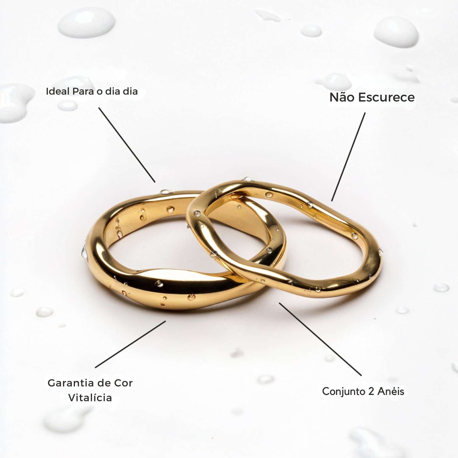 Anéis Gemini Banhado Ouro 18K (Verificar Tamanhos)