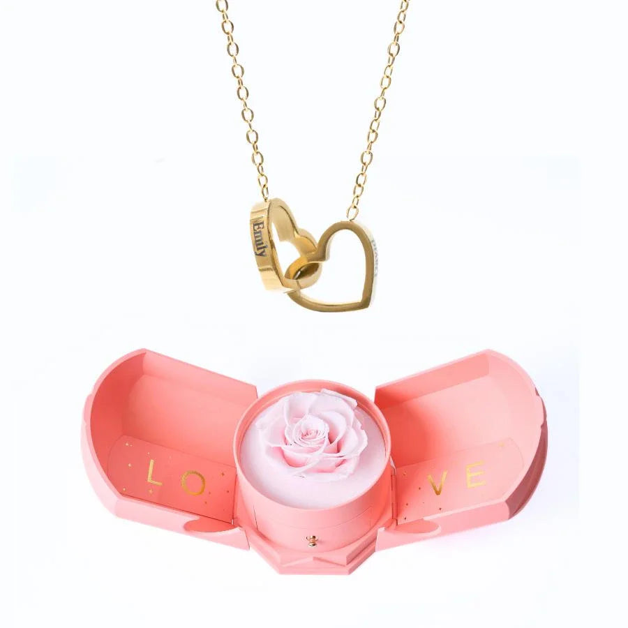 Caixa Rotativa Rosa Eterna com Colar Ligação Personalizável