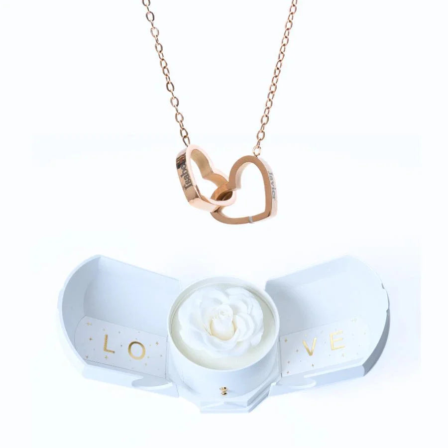 Caixa Rotativa Rosa Eterna com Colar Ligação Personalizável